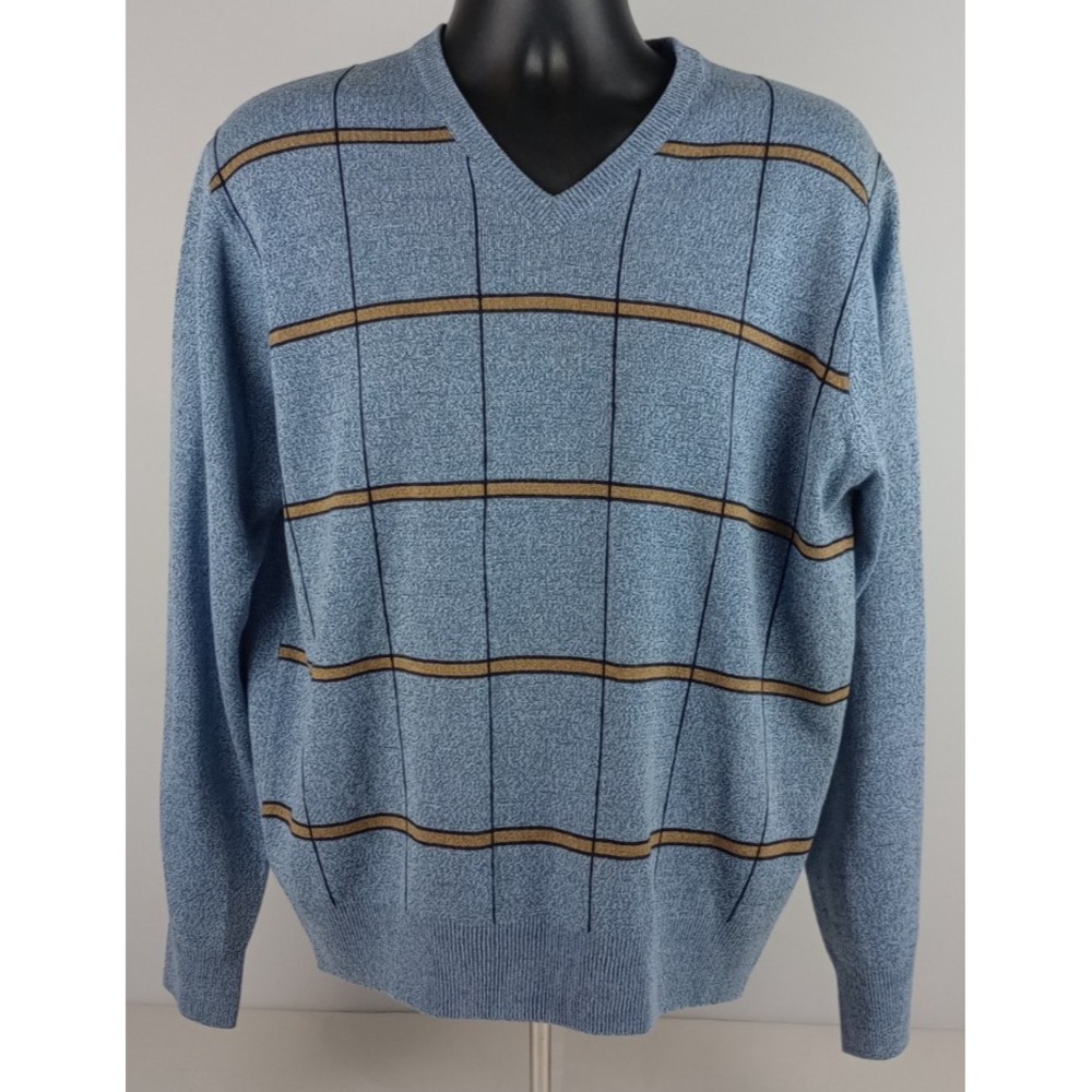 Dockers Men's L V-Neck Blue Long Sleeve Acrylic Golf Preppy Business Sweater